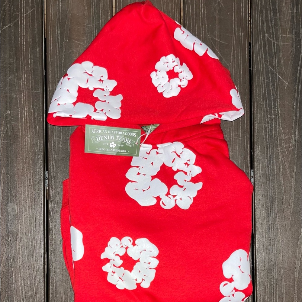 Red Hoodie with White Floral Pattern